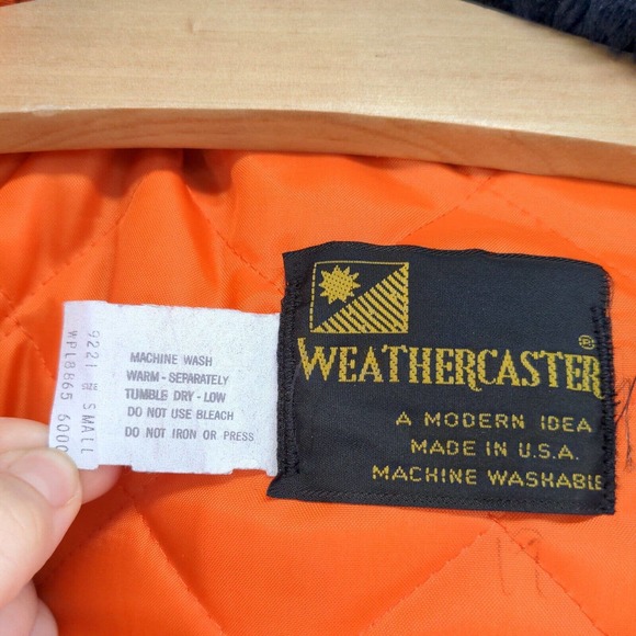 Weather Caster Mens Parka Jacket Blue Small Long Sleeve Quilted Lined Vegan Fur - Picture 9 of 12